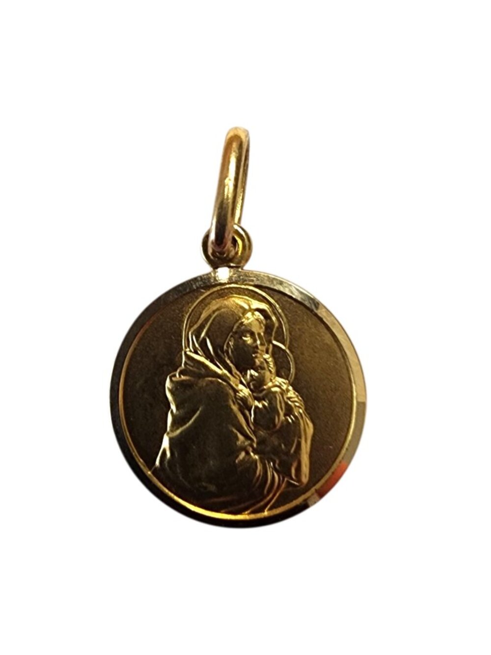 18K Yellow Gold Virgin Mary and Baby Jesus Pendant #25466